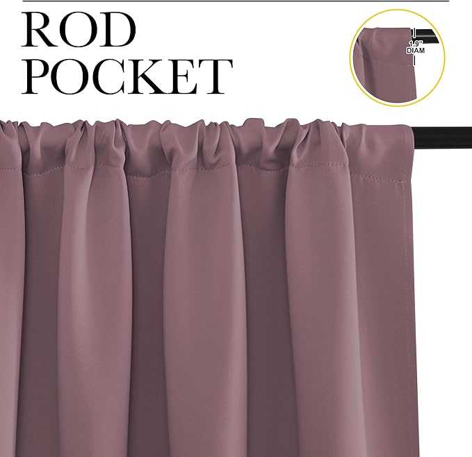 NICETOWN Kitchen Curtains, Dry Rose, 34" x 40", Set of 2, Short Blackout Curtains & Drapes, Thermal Insulated Rod Pocket Window Treatment Draperies for Nursery