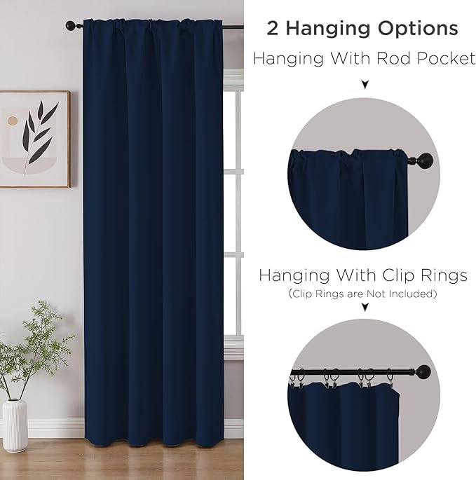 CUCRAF Navy Blue Blackout Curtains 84 inch Length 2 Panels Set, Rod Pocket Room Darkening Drapes for Bedroom Living Room, Insulated Thermal Light Blocking Window Curtain (W52 x L84 Inch)