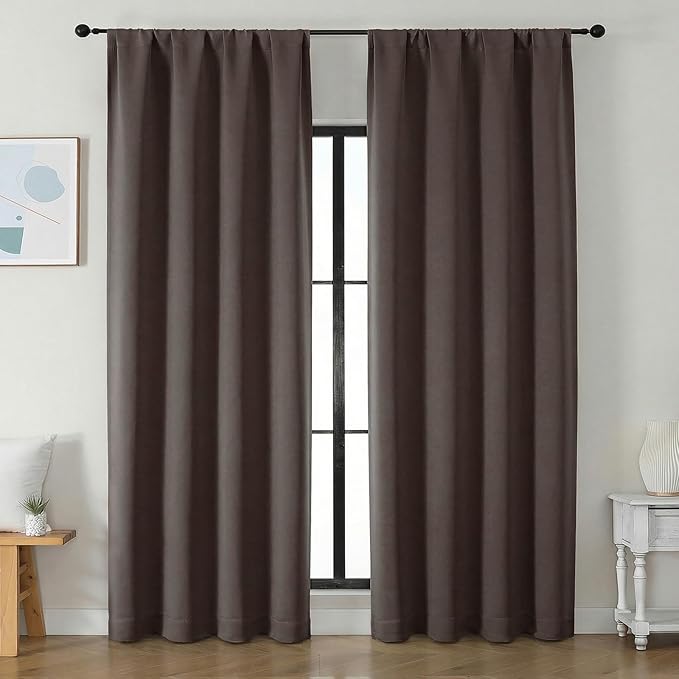 Simplebrand Chocolate Blackout Curtains for Bedroom 96 Inches Long 2 Panels, Solid Thermal Insulated, Energy Saving Living Room Window Treatment Curtains Blackout Drapes, W50 x L96 Inch, Chocolate