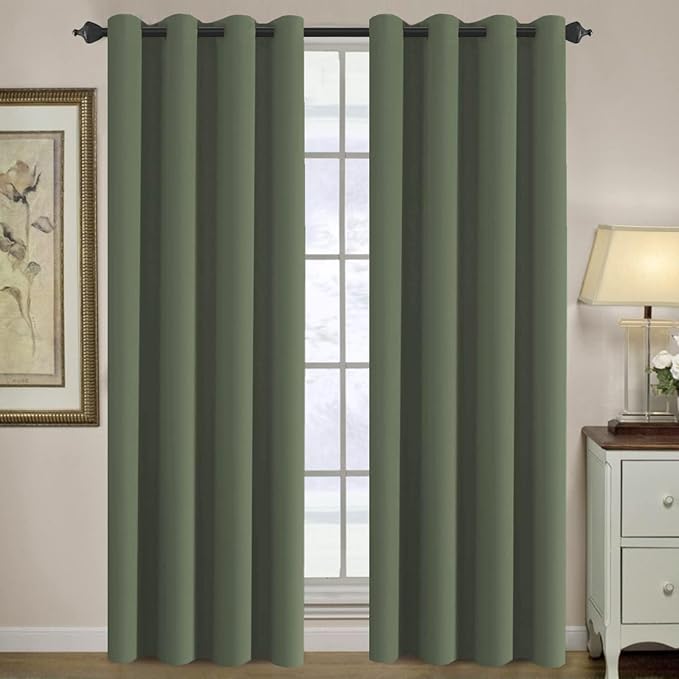 H.VERSAILTEX Blackout Curtain for Living Room Thermal Insulated Window Treatment Curtain Extra Long 90 inch Length Energy Saving Solid Grommet Top Blackout Drape, One Panel, Bronze Green, 52"W x 90"L