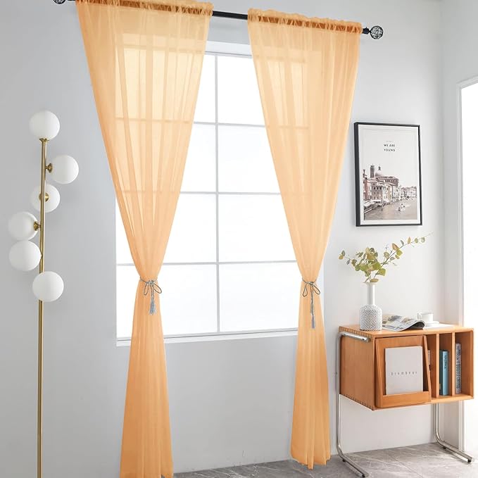 SpaceDresser Basic Rod Pocket Sheer Voile Window Curtain Panels White 1 Pair 2 Panels 42 Width 45 Inch Long for Kitchen Bedroom Children Living Room Yard(Beige,42 W x 45 L)