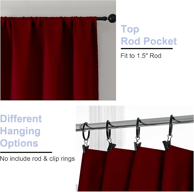 Simplebrand Ava Red Blackout Curtains for Bedroom 72 Inch Length 2 Panels Set, Privacy Thermal Insulated Rod Pocket Door Window Curtains for Patio French Front Door, W40 x L72 Inch, Red