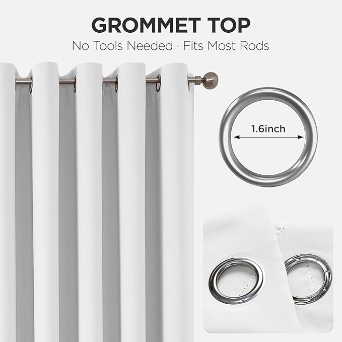 Joydeco Blackout Patio Sliding Door Curtains 90 Inches Long, Grommet Privacy Room Divider Curtains, Extra Wide Thermal Blackout Drapes for Bedroom Living Room (Pure White, 60Wx90L, 1 Panel)