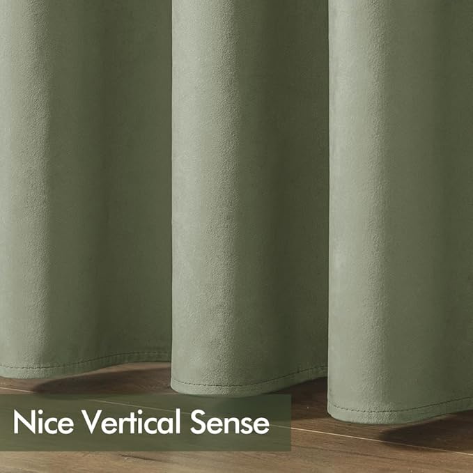 MIULEE Sage Green Elegant Grommet Curtains Polyester Thermal Insulated Soundproof Room Darkening Velvet Curtains/Drapes for Classical Living Room Bedroom Decor 52 x 90 Inch Set of 2