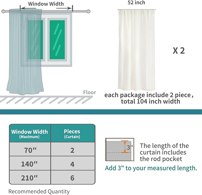 BGment Linen Semi Sheer Curtains 63 Inch Length for Living Room - Ivory Textured Light Filtering Window Drapes with Rod Pocket Lightweight Rustic for Farmhouse Bedroom, 2 Panels Set, 52 X 63 Inch
