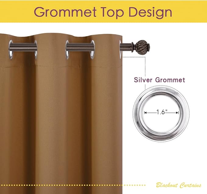 NICETOWN Bedroom Curtain Panels Blackout Draperies, Gold Brown, 1 Pair, 34 by 70-inch, Thermal Insulated Solid Grommet Blackout Curtains/Drapes