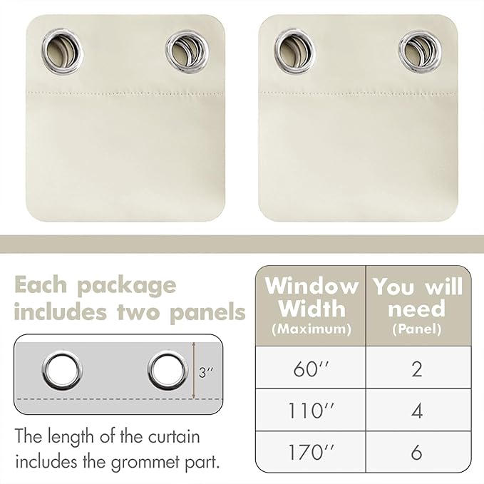 MIULEE Blackout Curtains 96 Inches Long for Bedroom Living Room Thermal Insulated Room Darkening Grommet Top Solid Light Blocking Drapery Set of 2 Window Panels Cream