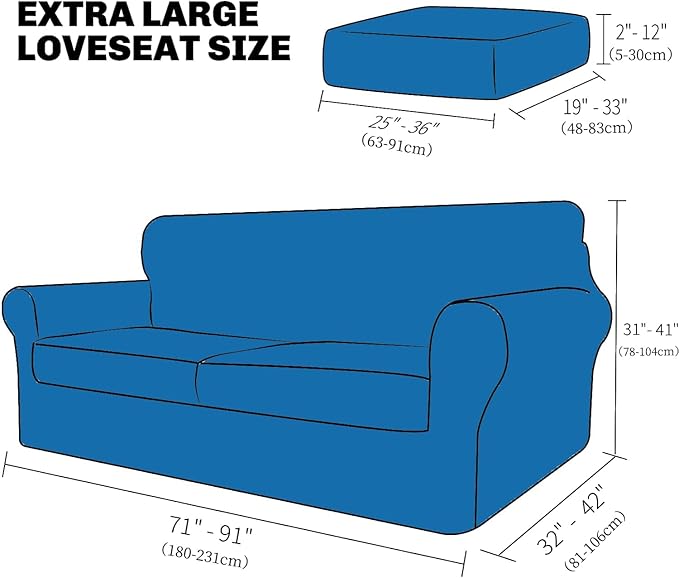 XINEAGE New 3 Pieces Couch Covers for 2 Extra Large Cushion Sofa Super Stretch Sofa Cover for 2 Large Seat Universal Loveseat Slip Cover for Living Room (Light Beige), 71"-91"(2 Cushions)