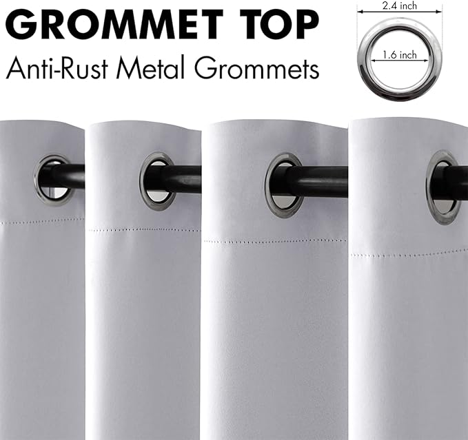 MIULEE Blackout Curtains for Bedroom Living Room, Chirstmas Thermal Insulated Room Darkening Grommet Top Solid Light Blocking Drapery Set of 2 Window Panels 52 x 72 Inches Greyish White