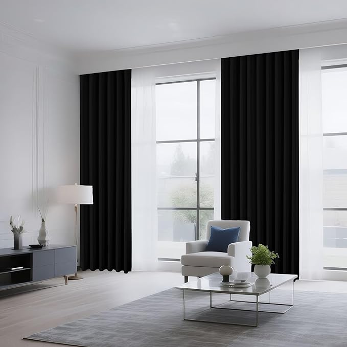 CUCRAF Black Blackout Curtains 72 inch Length 2 Panels Set, Rod Pocket Room Darkening Drapes for Bedroom Living Room, Insulated Thermal Light Blocking Window Curtain (W52 x L72 Inch)
