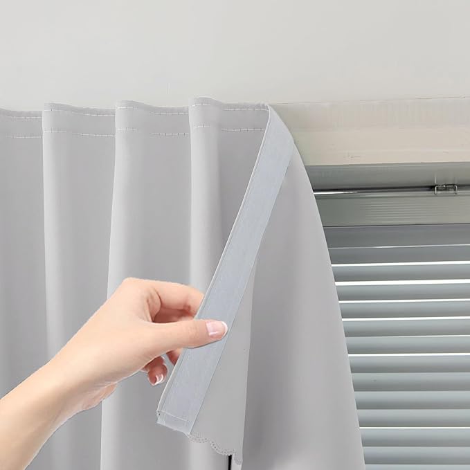 Blackout Curtains for Bedroom Sticky Curtain Blackout Window Cover Self Adhesive Curtains Rod No Drillng, 35" W X 71" L, Light Grey, 1 Panel
