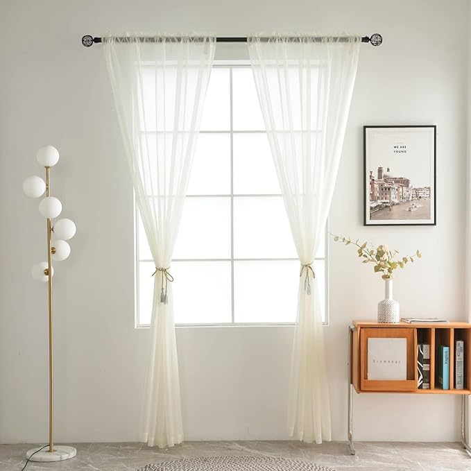 SpaceDresser Basic Rod Pocket Sheer Voile Window Curtain Panels Ivory 1 Pair 2 Panels 52 Width 72 Inch Long for Kitchen Bedroom Children Living Room Yard(Ivory,52 W x 72 L)