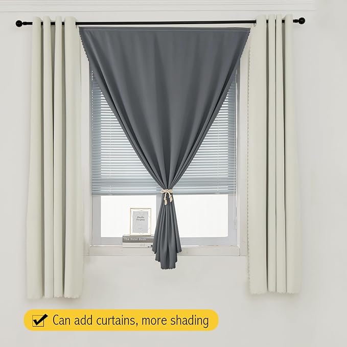 Magic Tape Stick On Curtains Window Shades Pull Down Blackout Window Cover Blackout Curtains for Bedroom No Drillng Self Adhesive Curtains No Rod Small Curtain, 47" W X 59" L, Grey, 1 Panel