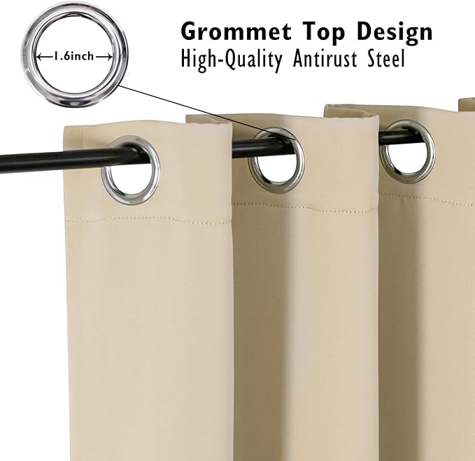 ChrisDowa Blackout Curtains 80 inches Long for Bedroom - 2 Panels Set Grommet Thermal Insulated Room Darkening Curtains for Living Room (Biscotti Beige, 52 x 80 Inch)