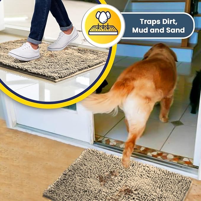 Muddy Mat® | Super Absorbent Door Mat Indoor, Microfiber Quick Dry Chenille Entryway Rug, Non-Slip Front Door Mat, Indoor Mats for Entryway, Machine Washable Pet Rug, Beige 24"x120"