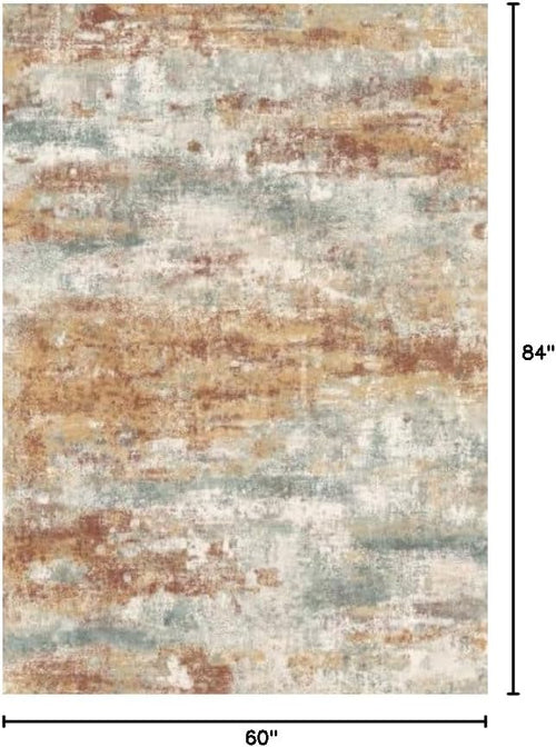 Area Rugs 5x7 for Living Room Bedroom, Modern Abstract Machine Washable Rug, Soft Low Pile Floor Cover with Non Slip Backing for Dining Room, Orange Green