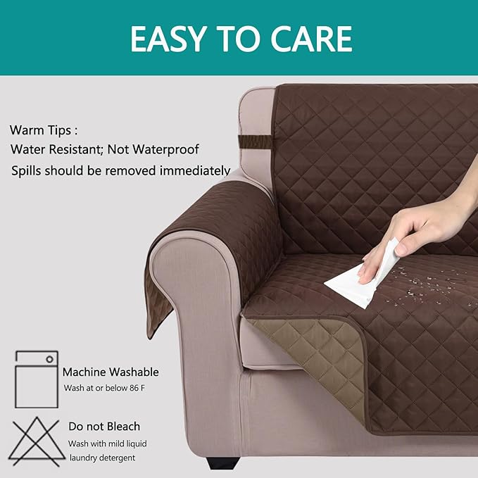 U-NICE HOME Reversible Oversized Chair Covers Quilted Water Repellent Pet Protectors with Elastic Straps(28''Armchair, Chocolate/Taupe)