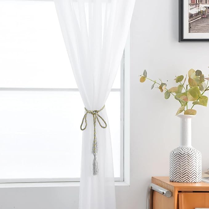 SpaceDresser Sheer White Curtains 4 Panels Rod Pocket Semi-Sheer Curtain 96 Inches Long Light Filtering Voile Window Drapes for Bedroom Living Room Kitchen, Each 52W x 96L