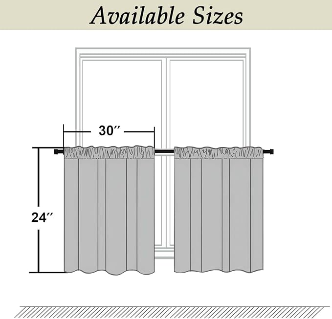 Simplebrand Ava Pure White Curtains 24 Inches Long 2 Panels, Light Filtering Half Window Rod Pocket Privacy Short Curtains, Thermal Insulated Curtain Tiers for Kitchen Bathroom Shades, W30 x L24 Inch