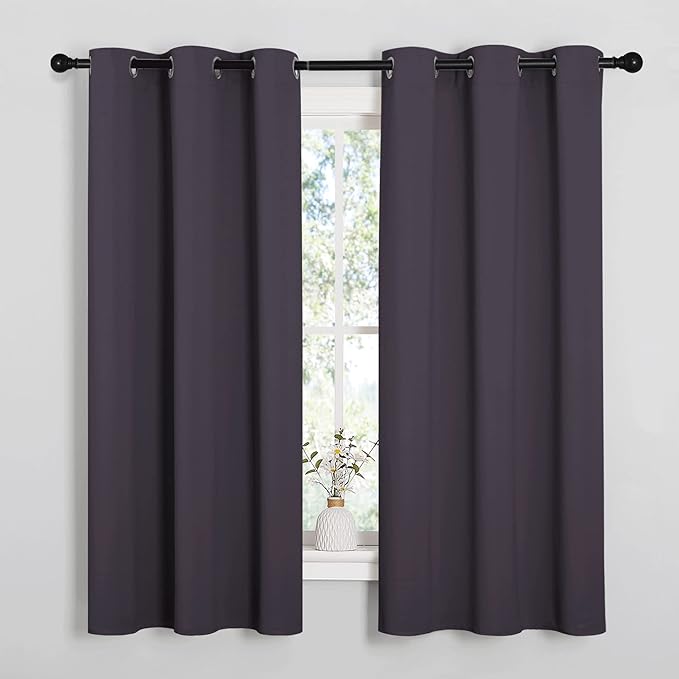 NICETOWN Greyish Purple Blackout Curtains 45 inches Length for Kitchen, 2 Panels, 29" Wide, Thermal Insulated Decoration Drapes for Small Window