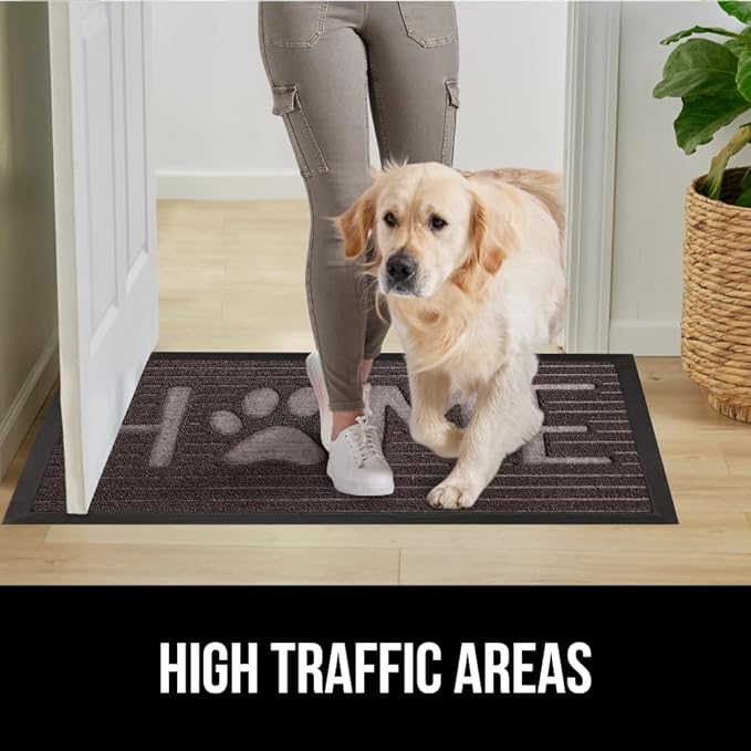 GORILLA GRIP 100% Waterproof All-Season WeatherMAX Doormat 35x23, US Designed Natural Rubber, Stain and Fade Resistant, Low Profile Indoor Outdoor Door Mats, Easy Clean Patio Mat, Espresso Home Paw