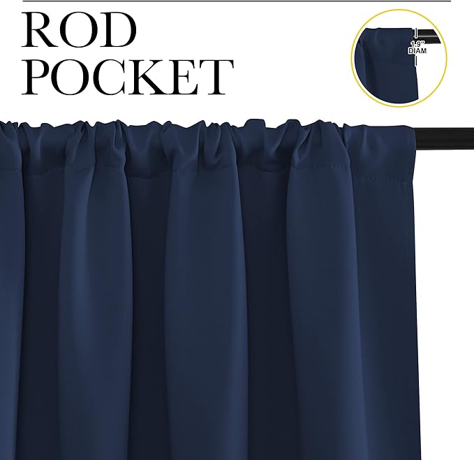 NICETOWN RV Blackout Curtains for Camper Windows, Kitchen Curtains, Short Blackout Curtains & Drapes, Thermal Insulated Rod Pocket Window Treatment Draperies for Nursery (Navy, 29" x 30", Set of 2)