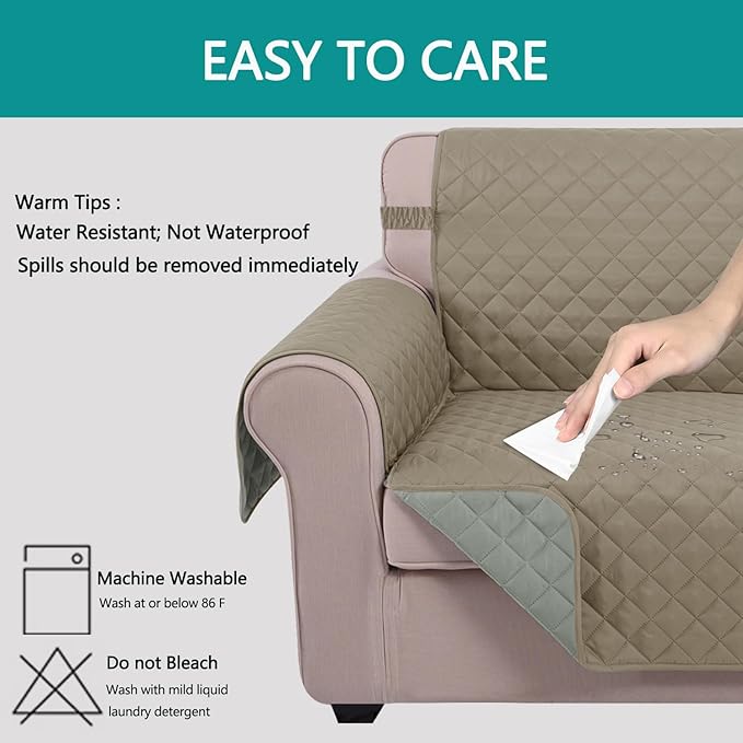 U-NICE HOME Recliner Chair Covers Reversible Chair Cover Pet Covers for Dogs with Elastic Straps Water Resistant Diamond Quilted (28''Recliner Oversized, Khaki/Light Grey)