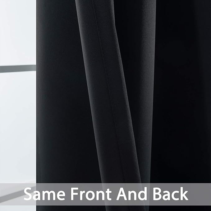 Yakamok Thermal Insulated Blackout Curtains Solid Grommet Window Drapery Bedroom/Living Room, Black,W52 x L96, 2 Panels