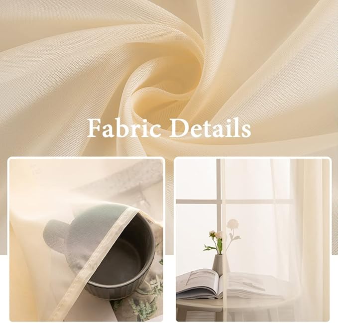 MIULEE 2 Panels Solid Color Sheer Window Curtains Elegant Window Voile Panels/Drapes/Treatment for Bedroom Living Room (54 X 45 Inches Cream Beige)