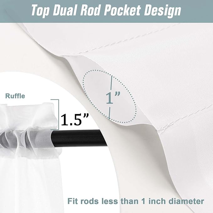 White Sheer Curtains for Window 96 Inches Long 2 Panels Set, Soft Airy Light Filtering Voile Sheer Curtains for Living Room Bedroom, Dual Rod Pocket Elegant Window Drapes, 2x42Wx96L Inches