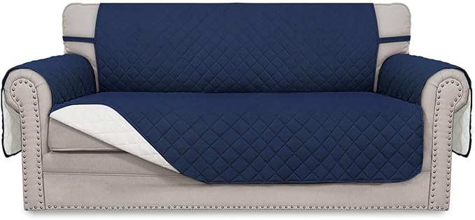 Easy-Going Sofa Slipcover Reversible Loveseat Sofa Cover Couch Cover for 2 Cushion Couch Furniture Protector with Elastic Straps for Pets Kids Dog Cat (Oversized Loveseat, Navy/Ivory)