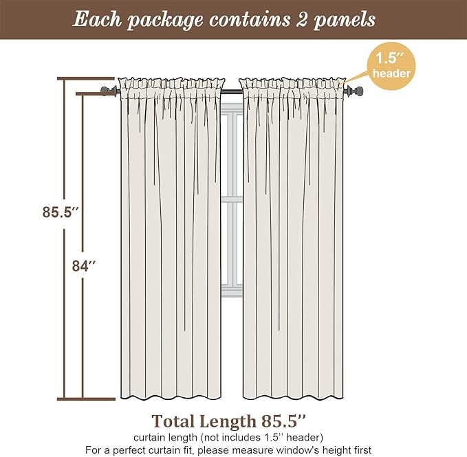 Chyhomenyc Sheer Curtains 84 Inches Long 2 Panels Set - Light Filtering Soft Airy Window Curtains, Rod Pocket for Living Room Bedroom Window Drapes, 42Wx84L Inch, Light Yellow