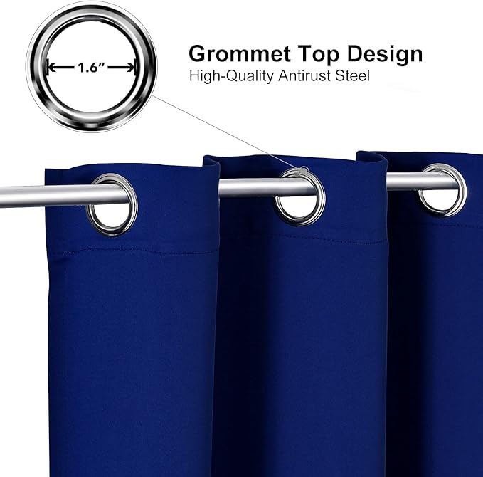 ChrisDowa Small Window Curtains for Kitchen and Bedroom - Grommet Short Thermal Insulated Room Darkening Curtains (2 Panels, Royal Blue, 52 x 36 Inch)
