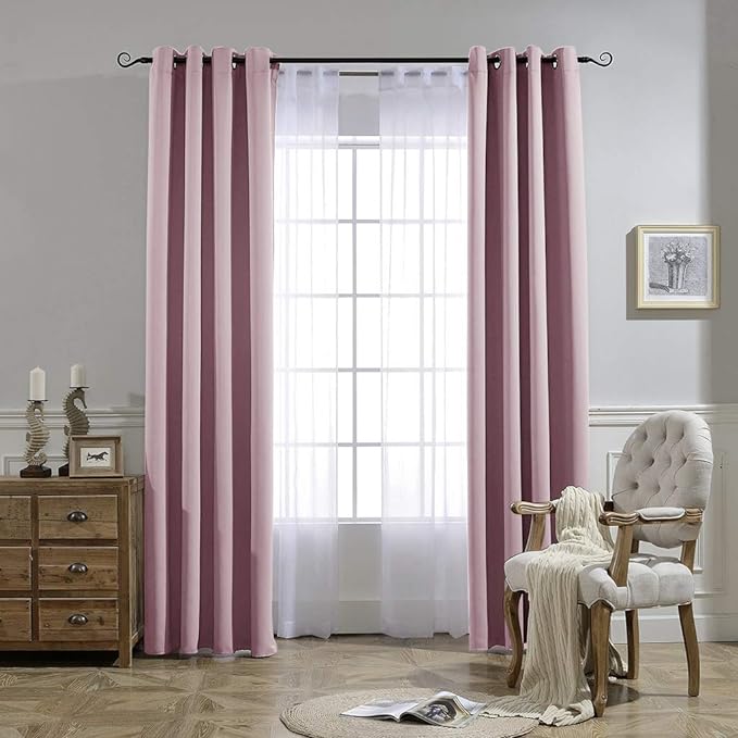 NICETOWN Bedroom Curtains Room Darkening Draperies - Home Fashion Microfiber Thermal Insulated Solid Grommet Curtains for Kitchen (Lavender Pink, 1 Pair, 52 inches Wide by 72 inches Long)