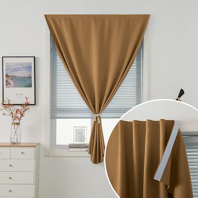 Self Adhesive Curtains, Stick Curtain Blackout Shades Window Cover Curtains for Living Room No Drilling, 59" W X 96" L, Brown, 1 Panel