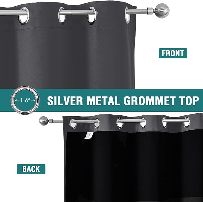 ChrisDowa 100% Blackout Curtains for Bedroom with Black Liner, 2 Thick Layers Total Blackout Thermal Insulated Grommet Window Curtains 63 Inch Length 2 Panels Set (Dark Grey, 42 x 63 Inch)