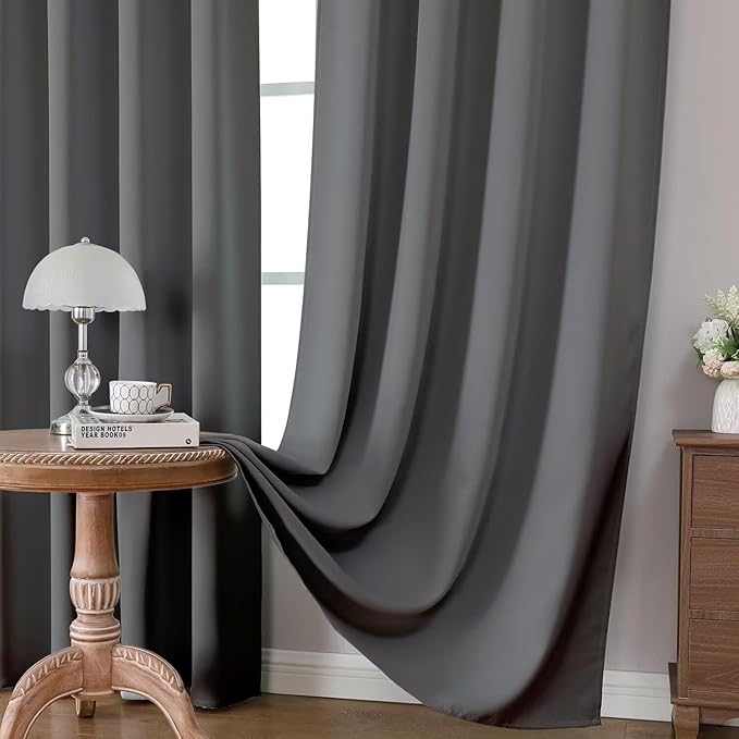 Joydeco Blackout Curtains 84 Inch Length 2 Panels Set, Thermal Insulated Long Curtains& Drapes 2 Burg, Room Darkening Grommet Drapes for Bedroom Living Room Window (Light Grey, W52 x L84 Inch)