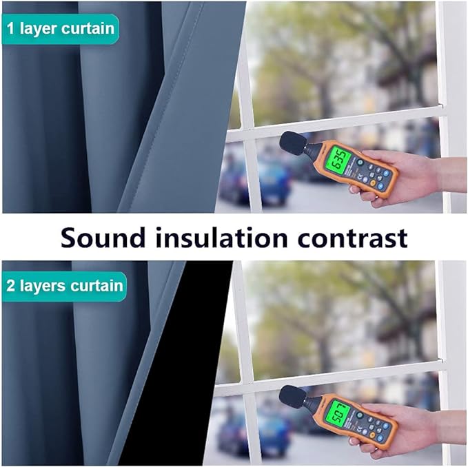 NICETOWN 100% Blackout Curtains 95 inches Long, Pair of Energy Smart & Noise Blocking Out Drapes for Baby Room Window, Thermal Insulated Guest Room Lined Window Dressing (Stone Blue, 70 inches Wide)