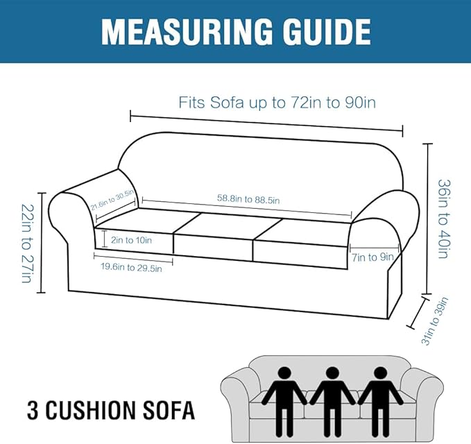 H.VERSAILTEX Modern Velvet Plush 4 Piece High Stretch Sofa Slipcover Furniture Protector Form Fit Luxury Thick Sofa Cover for 3 Cushion Couch, Machine Washable Width Up to 90 Inch(Sofa,Ivory)