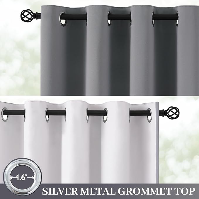 Yakamok 100% Blackout Curtain Panels 84 inches Cold and Light Blocking Drapes for Nursery, 2 Thick Layers Thermal Insulated Draperies (2 Pieces, 40 Wide Each Panel, Grey Front with White Backing)