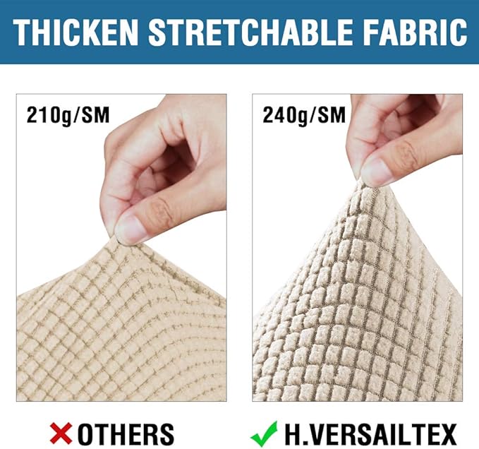 H.VERSAILTEX 3 Piece Stretch Sofa Covers for 2 Cushion Sofa Couch Covers for Living Room Sofa Slipcovers (Base Cover Plus 2 Seat Cushion Covers) Thicker Jacquard Fabric(Large Sofa, Natural)