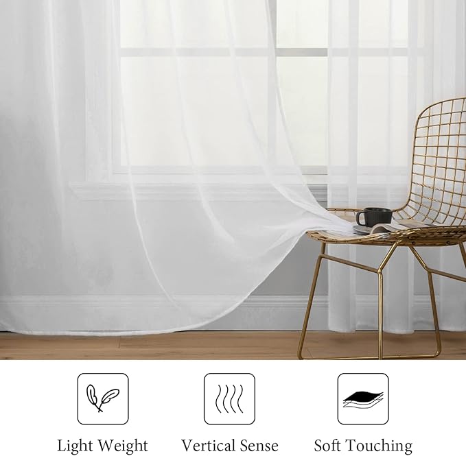MIULEE 2 Panels Solid Color White Sheer Window Curtains Elegant Window Voile Panels/Drapes/Treatment for Bedroom Living Room (54 X 60 Inches White)
