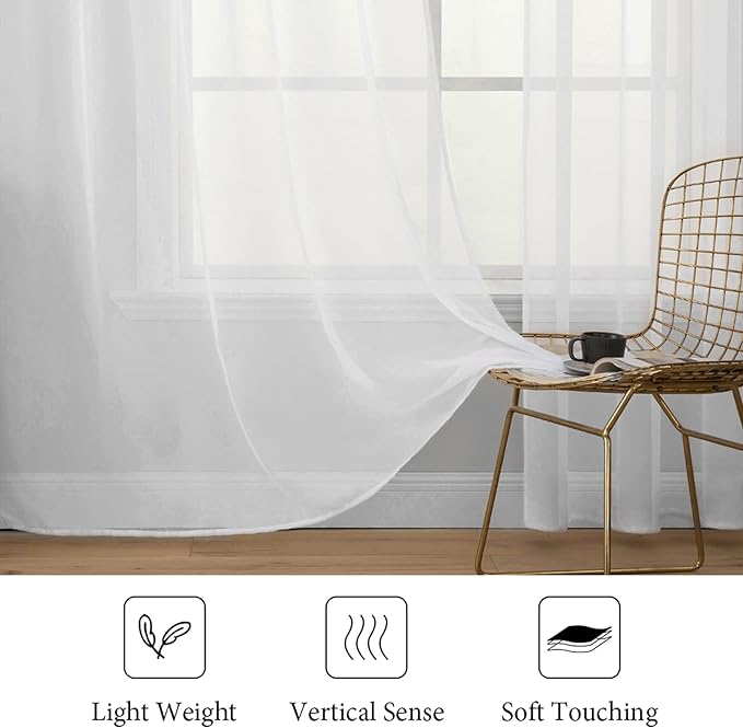 MIULEE 2 Panels Solid Color White Sheer Window Curtains Elegant Window Voile Panels/Draperies/Treatment for Bedroom Living Room (70 X 84 Inches White)