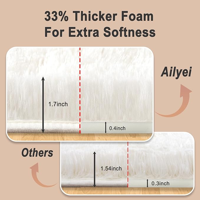 Ultra Soft Runner Rugs for Bedroom Hallways with Upgraded Non-Slip Rubber Backing & Thick Memory Sponge, 2 Packs 2x6 Feet Fluffy Shag Throw Area Rug for Bedside Dorm Cream