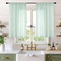 BGment 40 Inch Length Light Green Linen Curtains - Short Semi Sheer Drapes Textured for Living Room Window Spring Decorative with Rod Pocket Lightweight Rustic, 2 Panels Set, 42 X 40 Inch