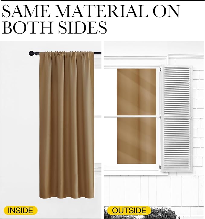 NICETOWN Blackout Curtains for Living Curtains, Gold Brown, 1 Pair, 34-inch W x 84-inch L, Home Decorations Thermal Insulated Solid Pole Top Blackout Drapes for Living Room