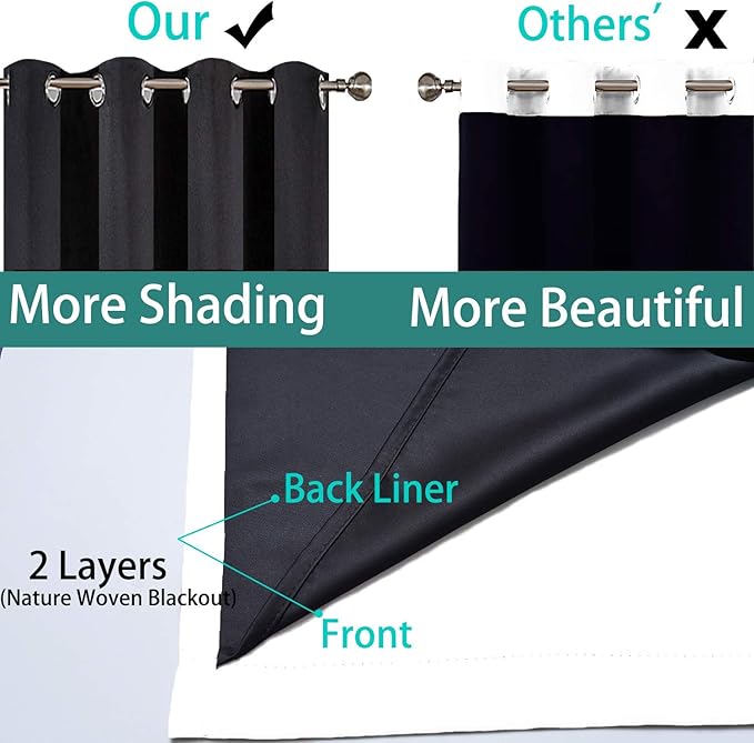 Yakamok Pure White 100% Blackout Curtains Energy Saving Thermal Insulated 2 Thick Layers Completely Blackout Drapes with Black Liner for Bedroom (52Wx54L, Pure White, 2 Panels)