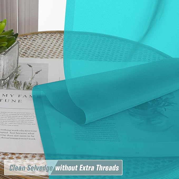 Window Sheer Curtains 54 inch Length, Soft Airy Light Filtering Sheer Curtain 2 Panels Set, Dual Rod Pocket Gauze Drapes for Living Room Bedroom, Turquoise, 2x42Wx54L Inches