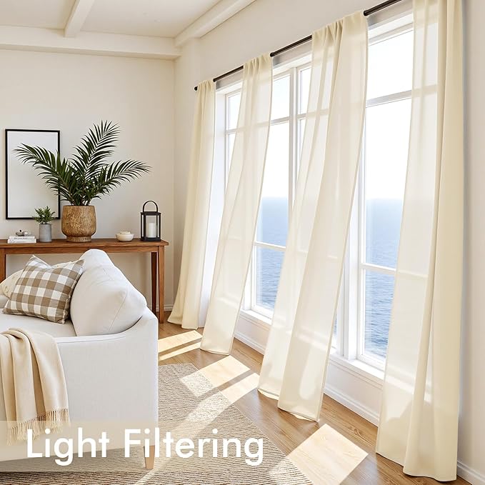 MIULEE Butter Cream Sheer Curtains 63 Inches Long, 4 Panels Set, Rod Pocket Voile Drapes Light Filtering and Semi Transparent, Elegant Window Treatments for Bedroom Living Room,42 x 63 Inches