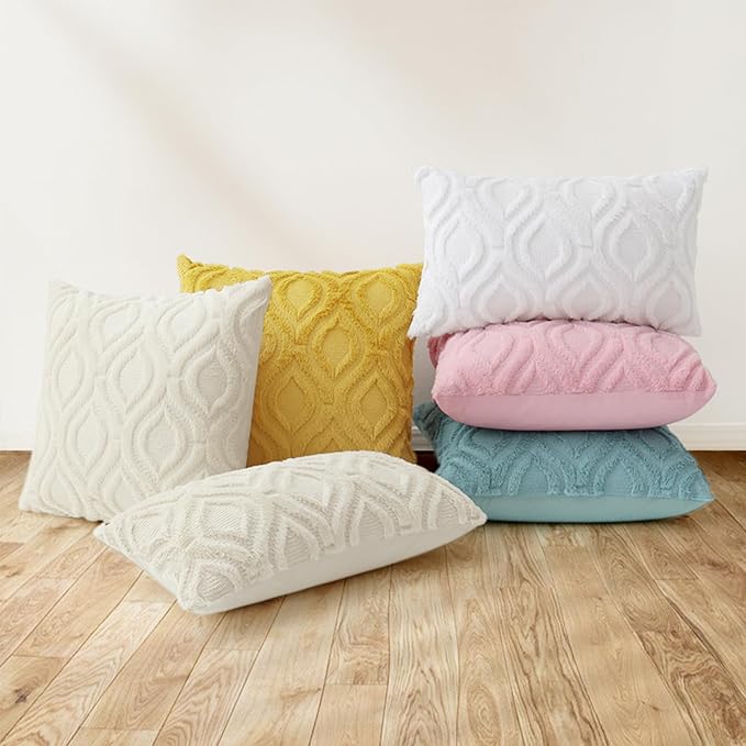 decorUhome Summer Throw Pillow Covers 18x18 Inch Set of 2, Soft Plush Faux Wool Light Pink Solid Couch Pillow Covers, Accent Farmhouse Neutral Square Pillow Cases for Sofa Bed Living Room